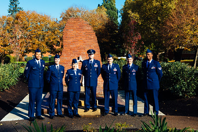 seven students in ROTC uniforms