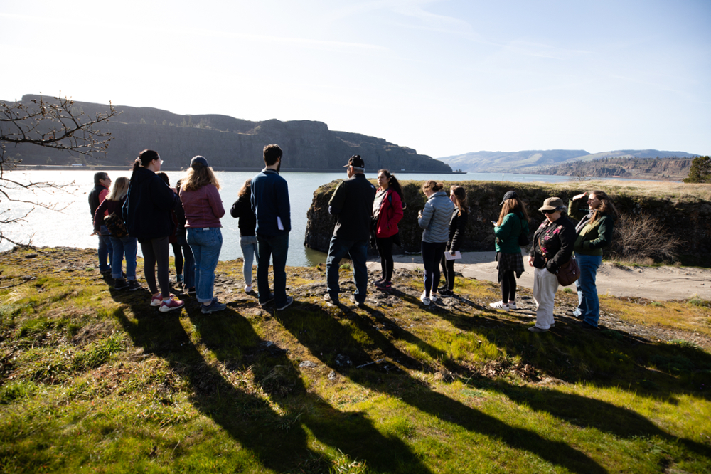 Participants on the Environmental Justice Immersion visit a traditional Indigenous fishing site along the Columbia River with the Columbia River Inter-tribal Fish Commission.