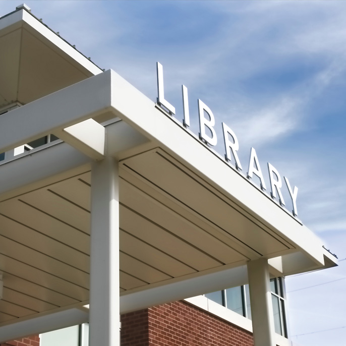 Library entrance sign