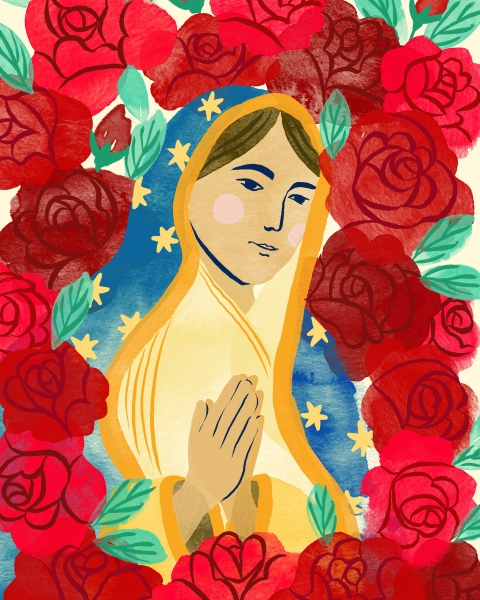 A color illustration of Our Lady of Guadalupe