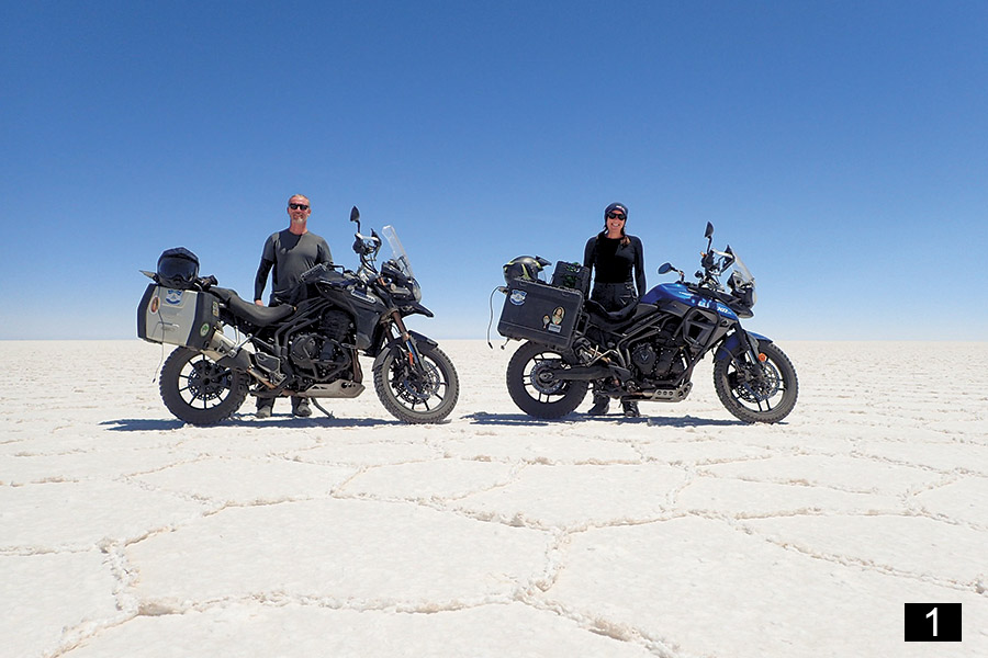 Tara Prestholdt, her husband Ernie, and their motorcycles