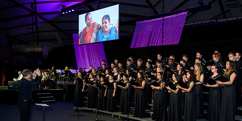 Choir singing in front of stage