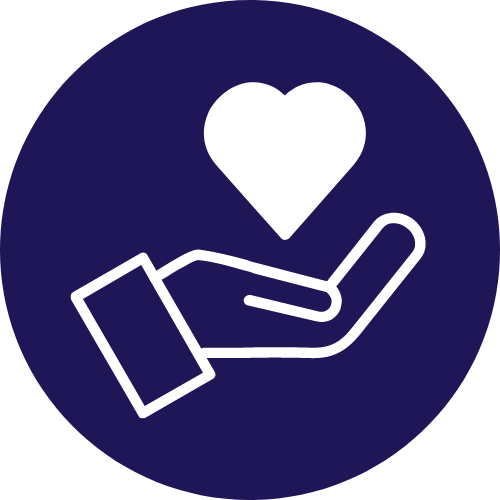 purple and white hand and heart icon