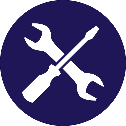 purple and white hammer and wrench icon