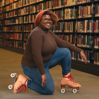 Librarian on roller skates.