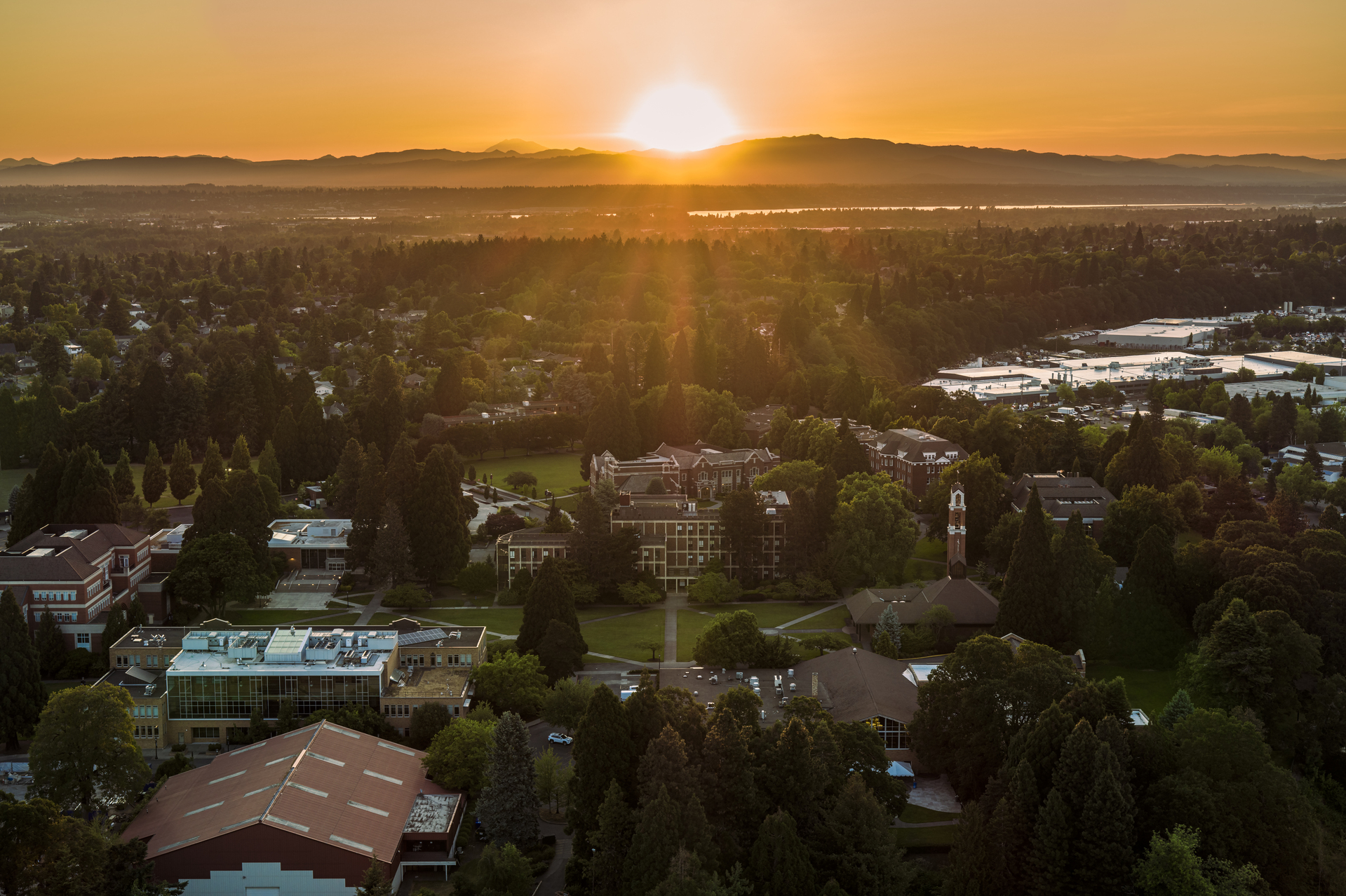 An aerial image of The Bluff at sunrise.