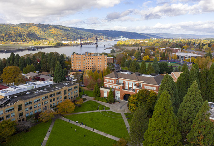 Aerial view of University of Portland campus