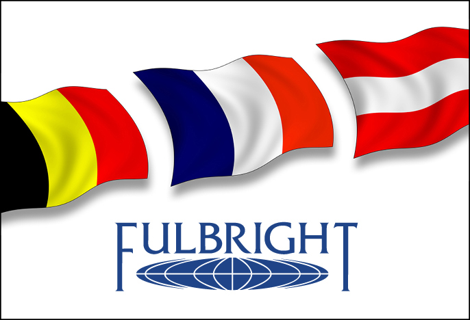 flags of Germany, France and Austria with the Fulbright logo.