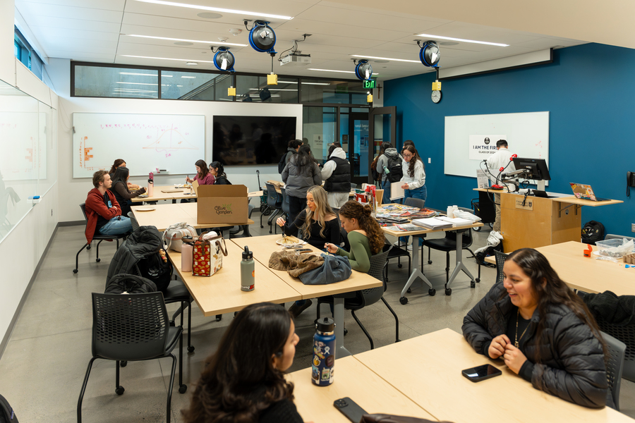 Students gathered in the class room space at the Shepard Academic Resource Center