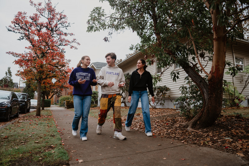 Students walking through the university park neighborhood