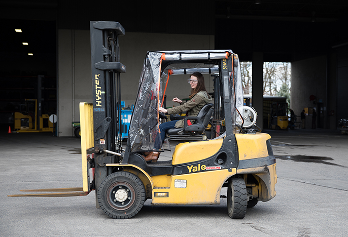 Student on Hyster Yale equipment