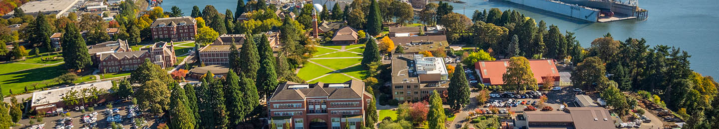 An aerial view of University of Portland's campus