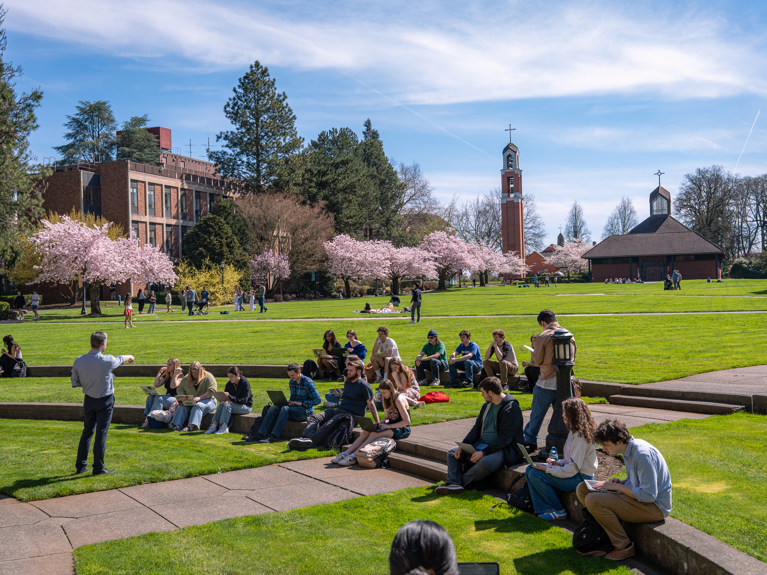 Students having class outside