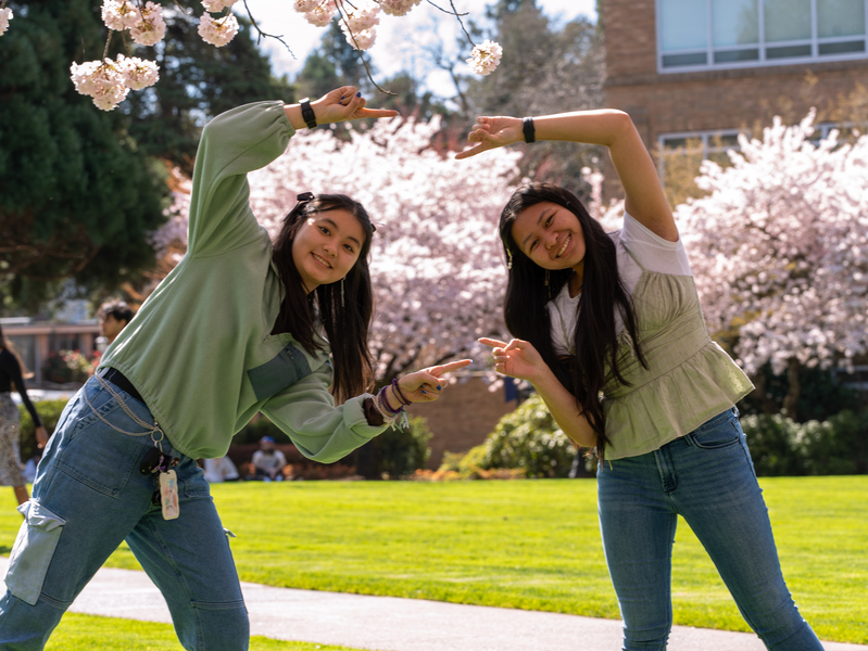 Two students in the academic quad