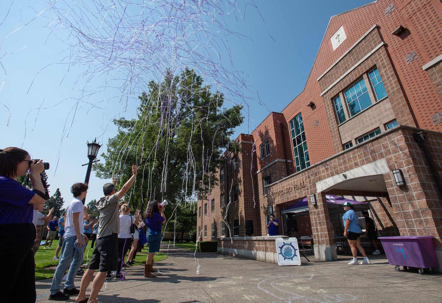 Students celebrate moving into the residence hall