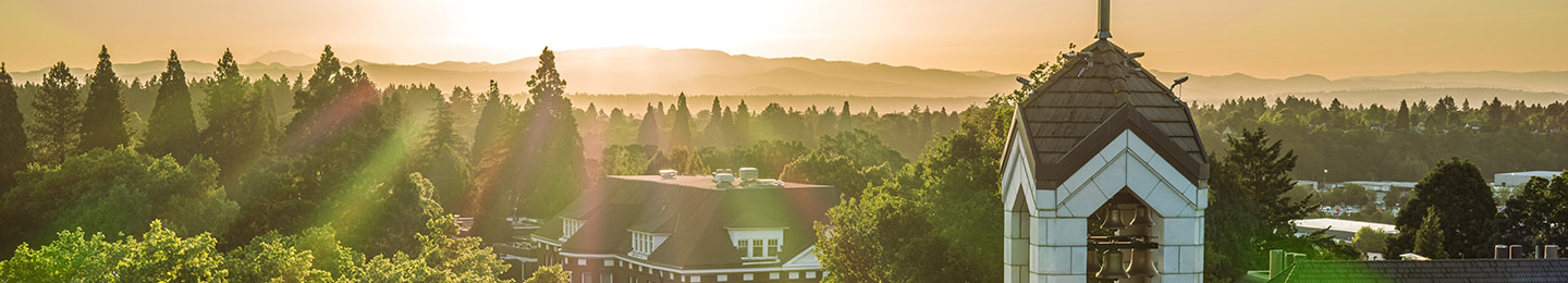 An aerial view of University of Portland's campus