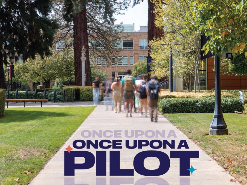 Action image of students walking on campus 