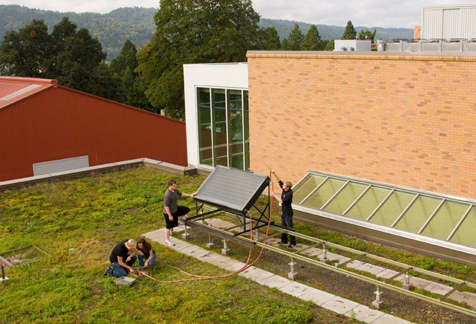students on Shiley roof