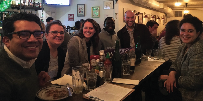 Alumni hanging out before heading to zoolights.