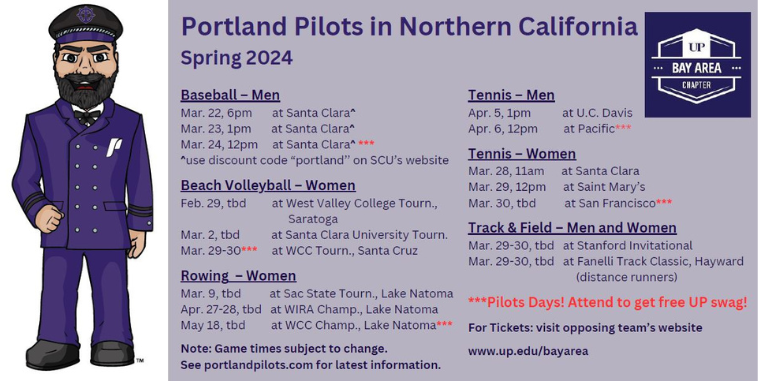 List of Spring 2024 Pilots games in the greater Bay Area.