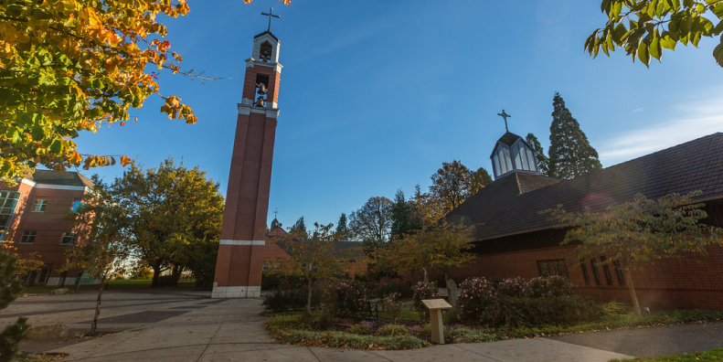 Overview of Bell tower and Marian Garden