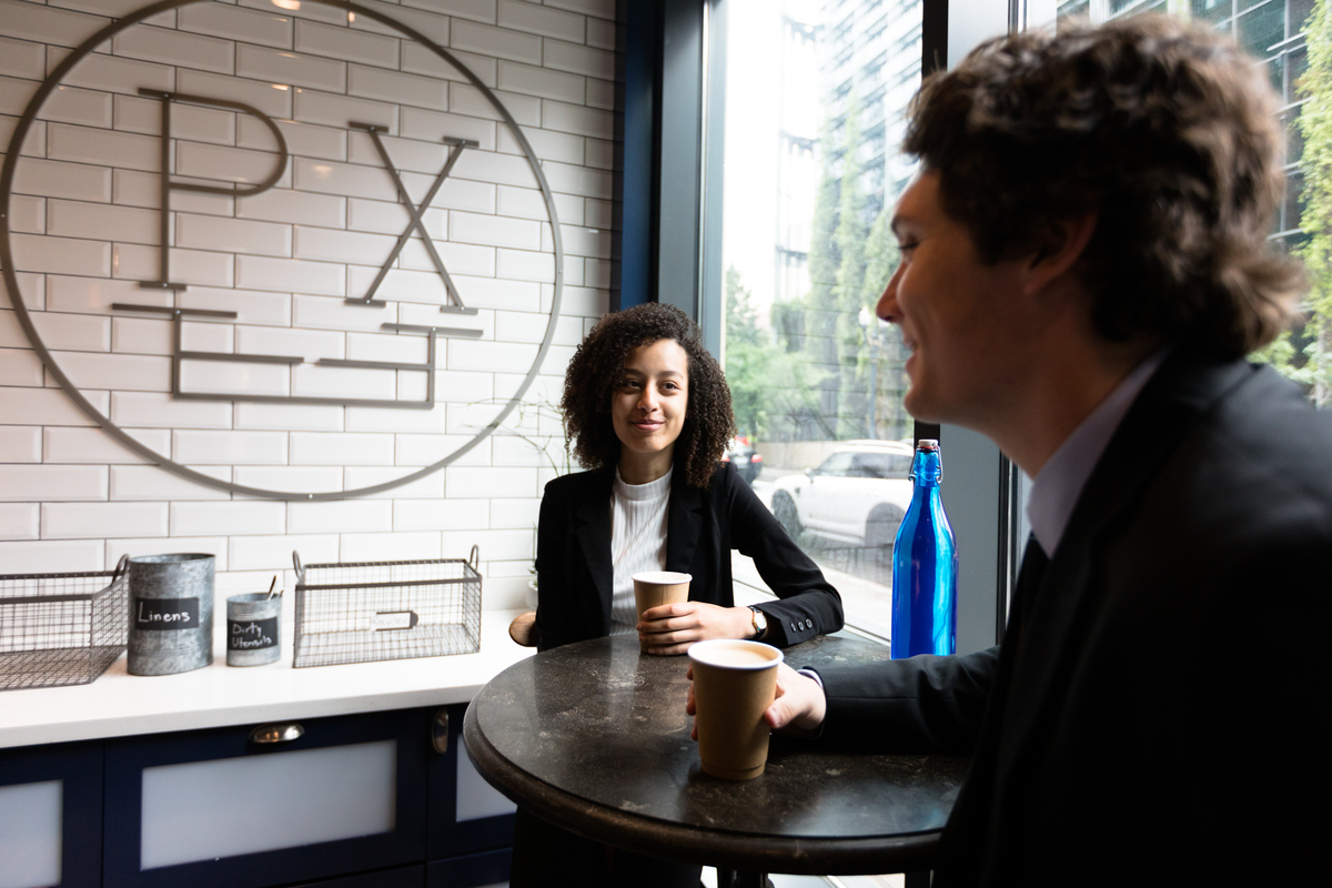 two interns meeting in Downtown Portland