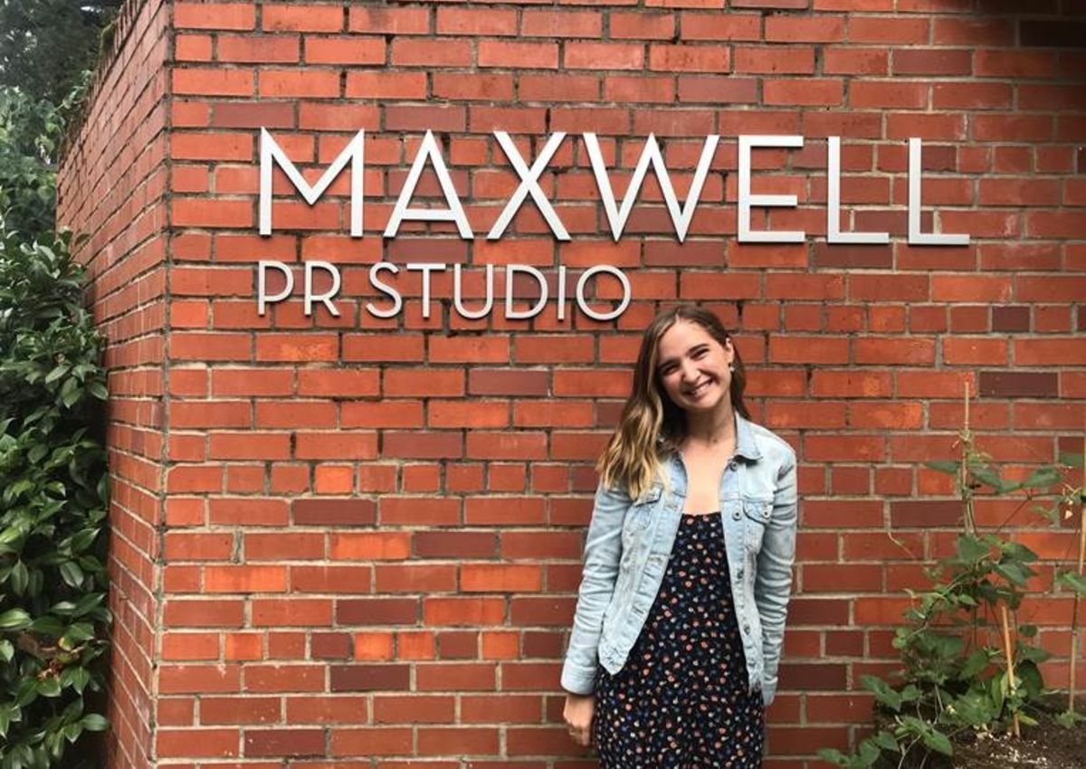 Delaney Vetter in front of Maxwell PR Studio