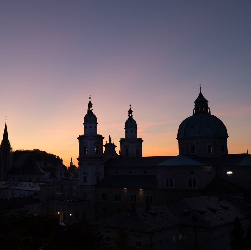 dusk skyline of Mallorca in Spain with domes and spires