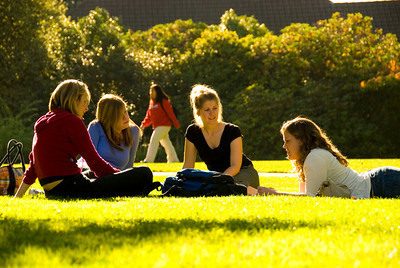 students sitting in grass