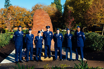 seven students in ROTC uniforms