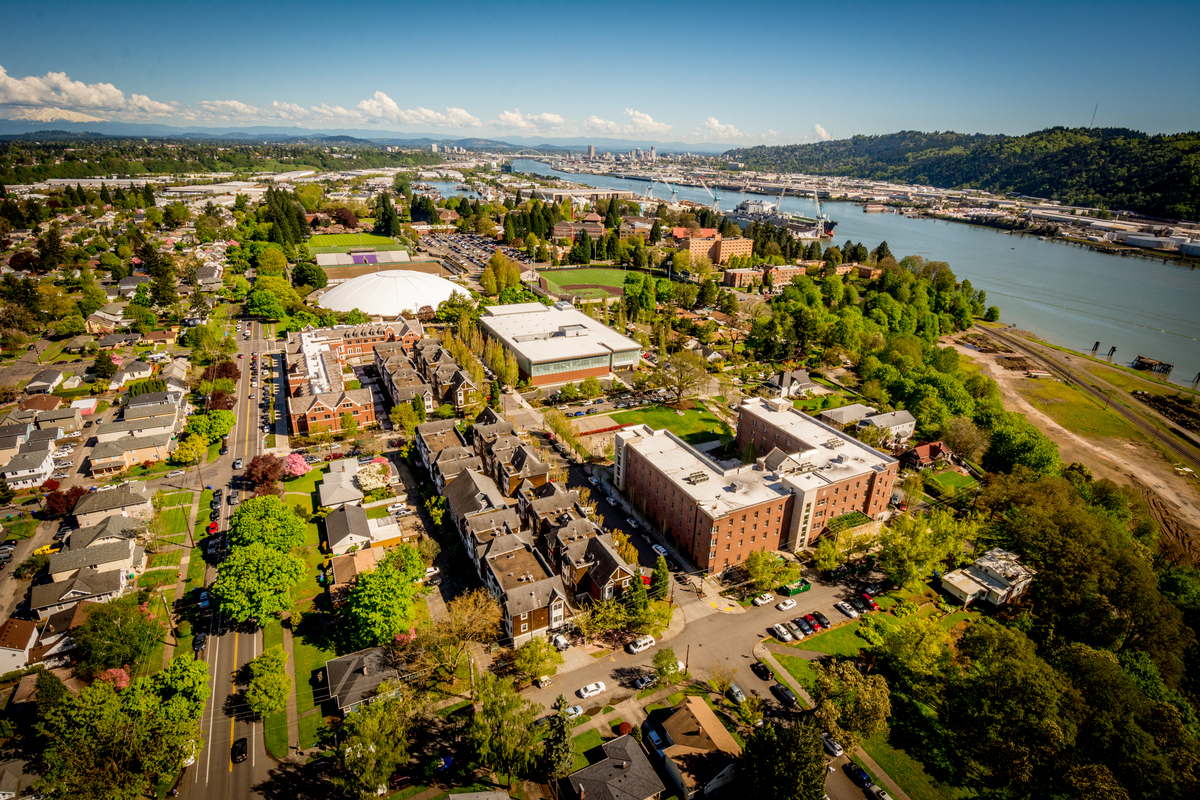 Aerial image of University of Portland campus.