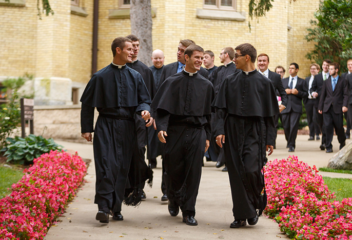 Holy Cross seminarians on campus at Notre Dame