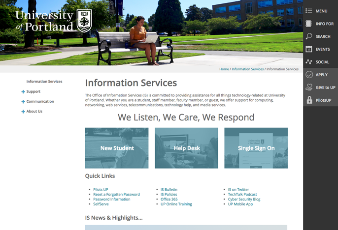 Screenshot of the IS Website