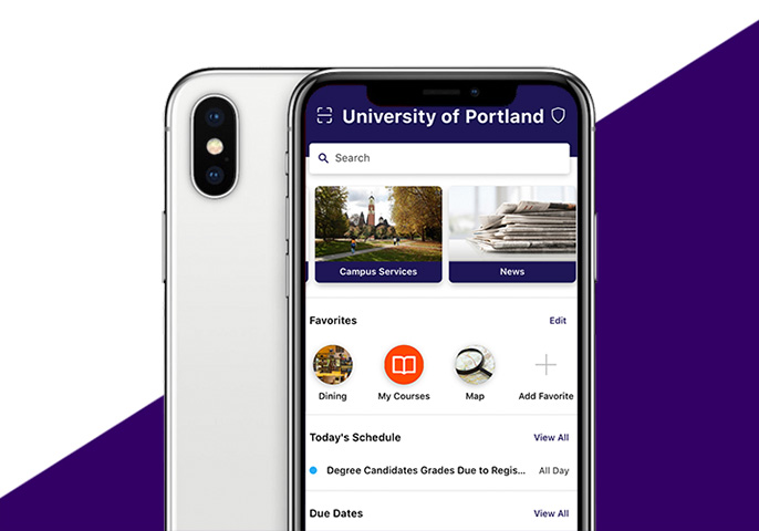 a student viewing the u p mobile app
