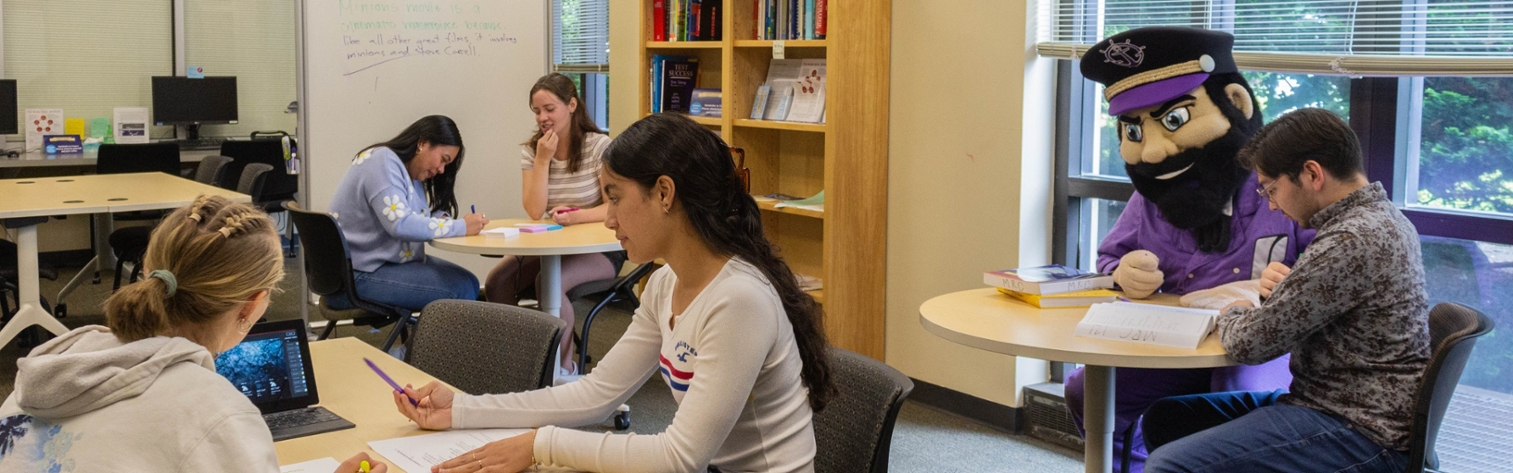 Wally and students in the Learning Commons