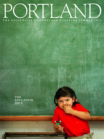 Child in front of a blackboard