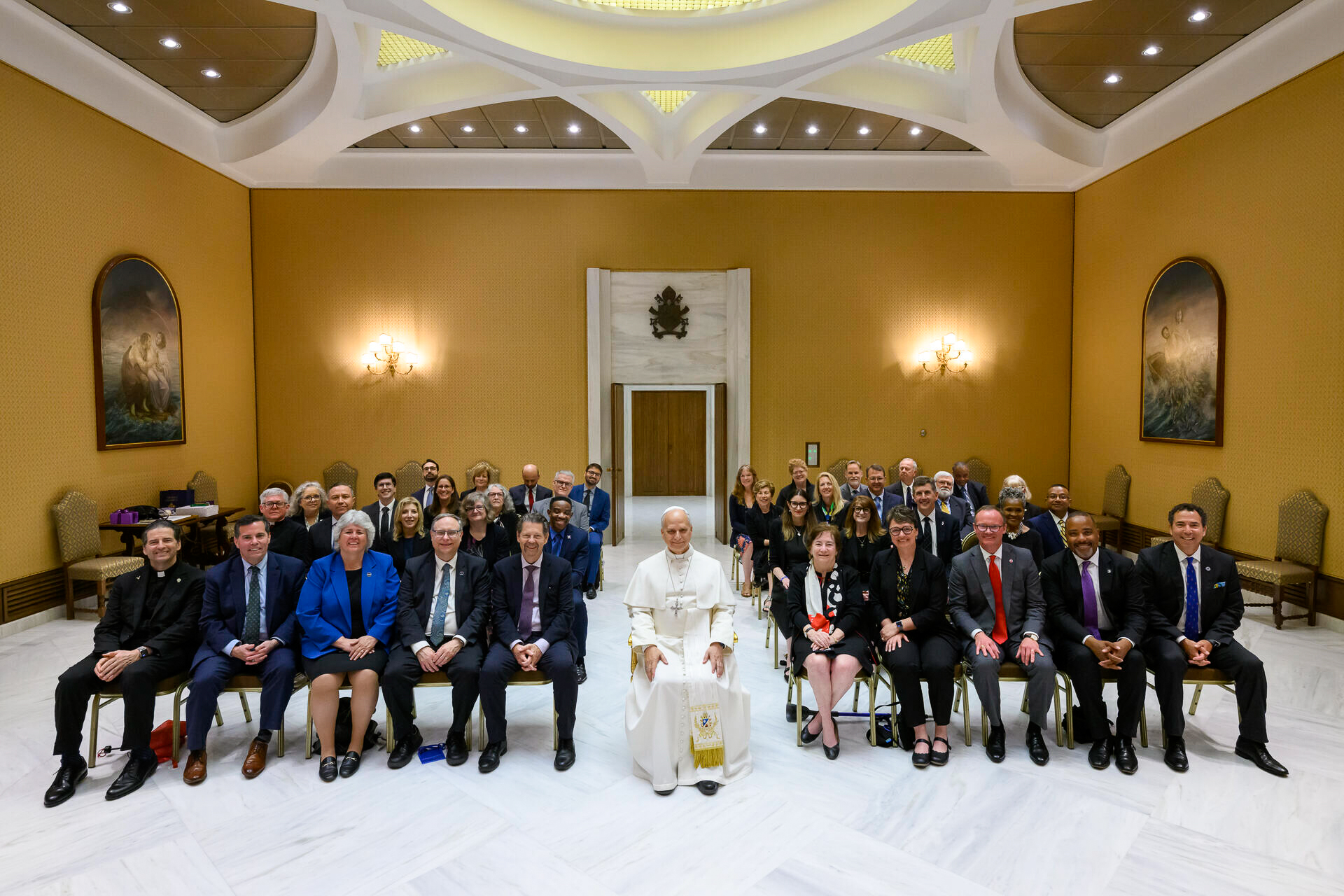 The ACCU delegation members in the audience room of the Vatican with Pope Leo