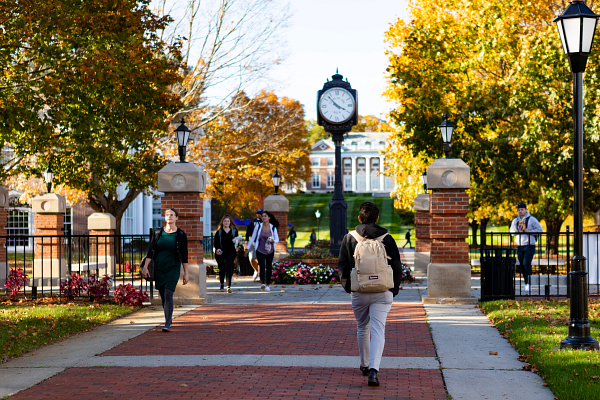 Students walk across Stonehill College Campus