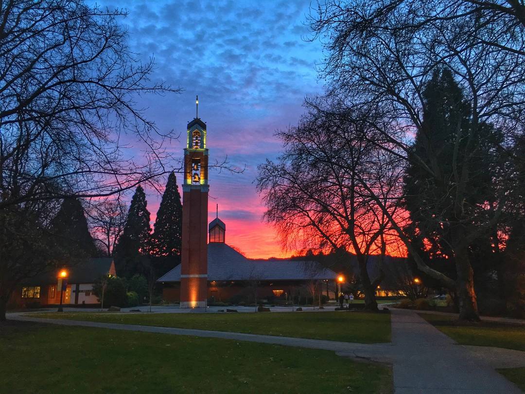 photograph of sunset behind the chapel