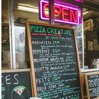 menu at pizza creature