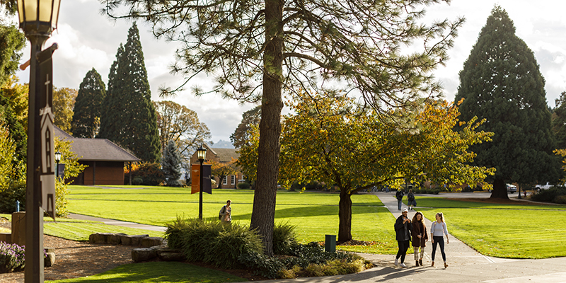Students walking on University of Portland campus