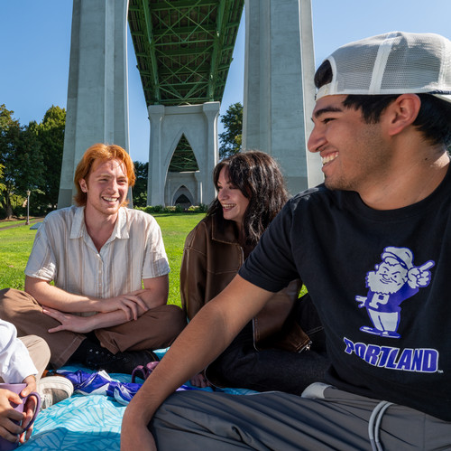 Students having a picnic in cathedral park