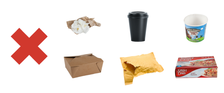 Image of paper items that cannot be recycled. recycled. 