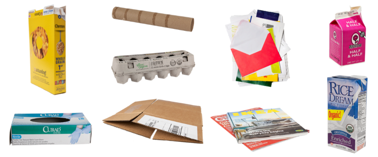 Image of paper items that can be recycled.