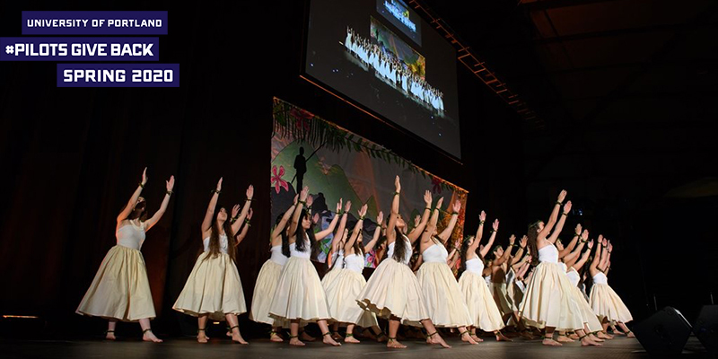students from Hawaii Club performing a Lū'au dance 