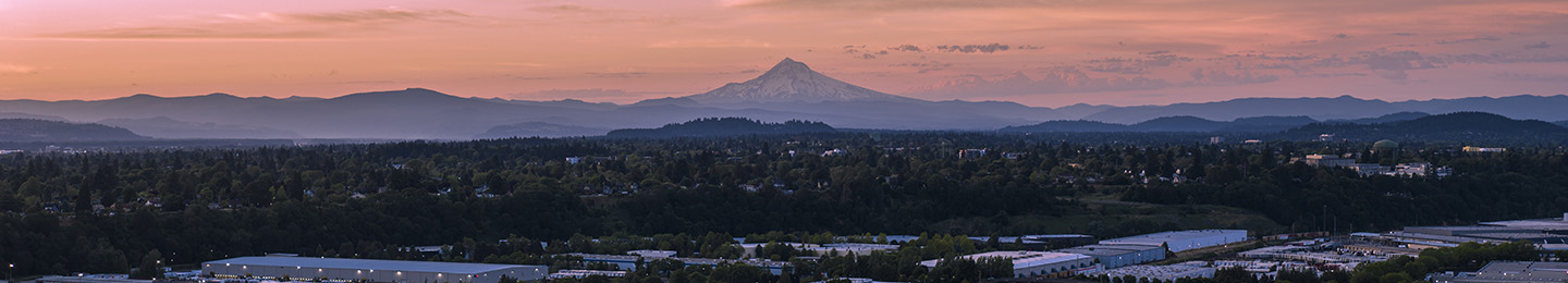 Mountains on the horizon in the Pacific Northwest at sunset