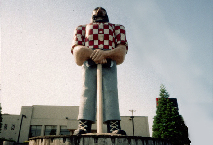 Statue of Paul Bunyan that stands in the heart of the Kenton neighborhood.