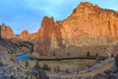 Sun rising on Smith Rock