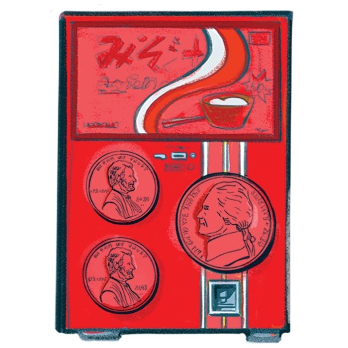 American coins on red vending machine