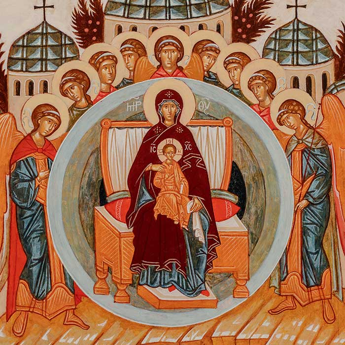 Mary and Jesus surrounded